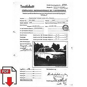 1966 BMW 2000 FIA homologation form PDF download